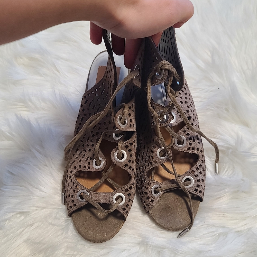 Dolce vita laser cut suede gladiator wedge sandal